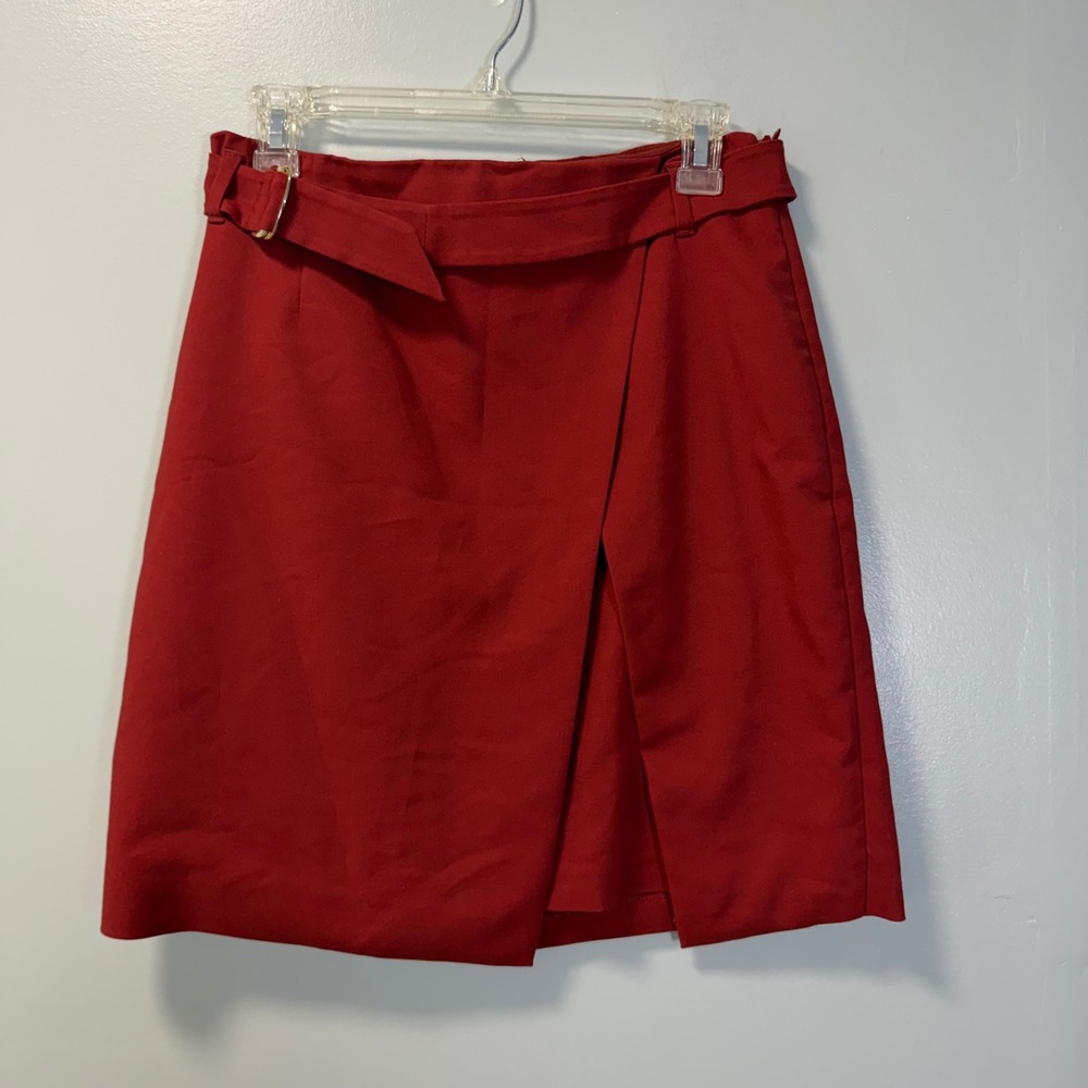 White House Black Market Red Belted Faux Wrap Mini Skirt Size 4